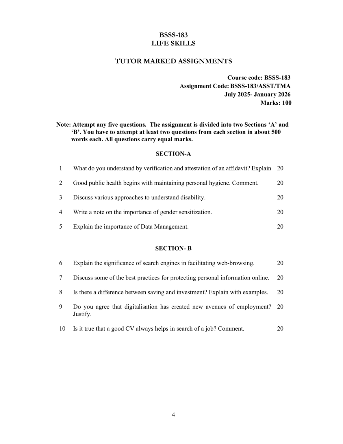 Ignou Assignment Paper Ruling IGNOU BSSS-183 SOLVED ASSIGNMENT 2025-26 ENGLISH MEDIUM