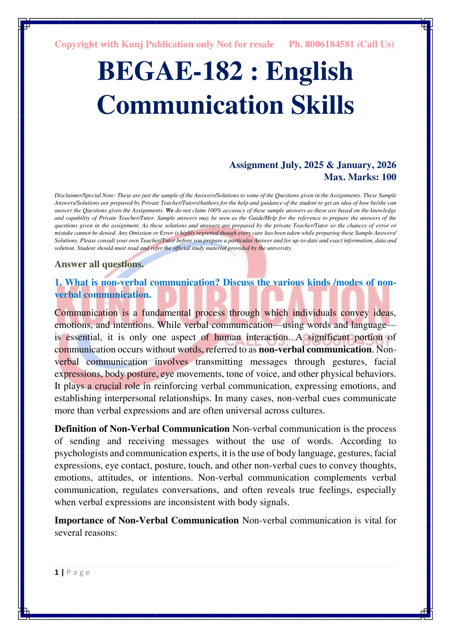 IGNOU BEGAE-182 SOLVED ASSIGNMENT 2025-26 ENGLISH MEDIUM