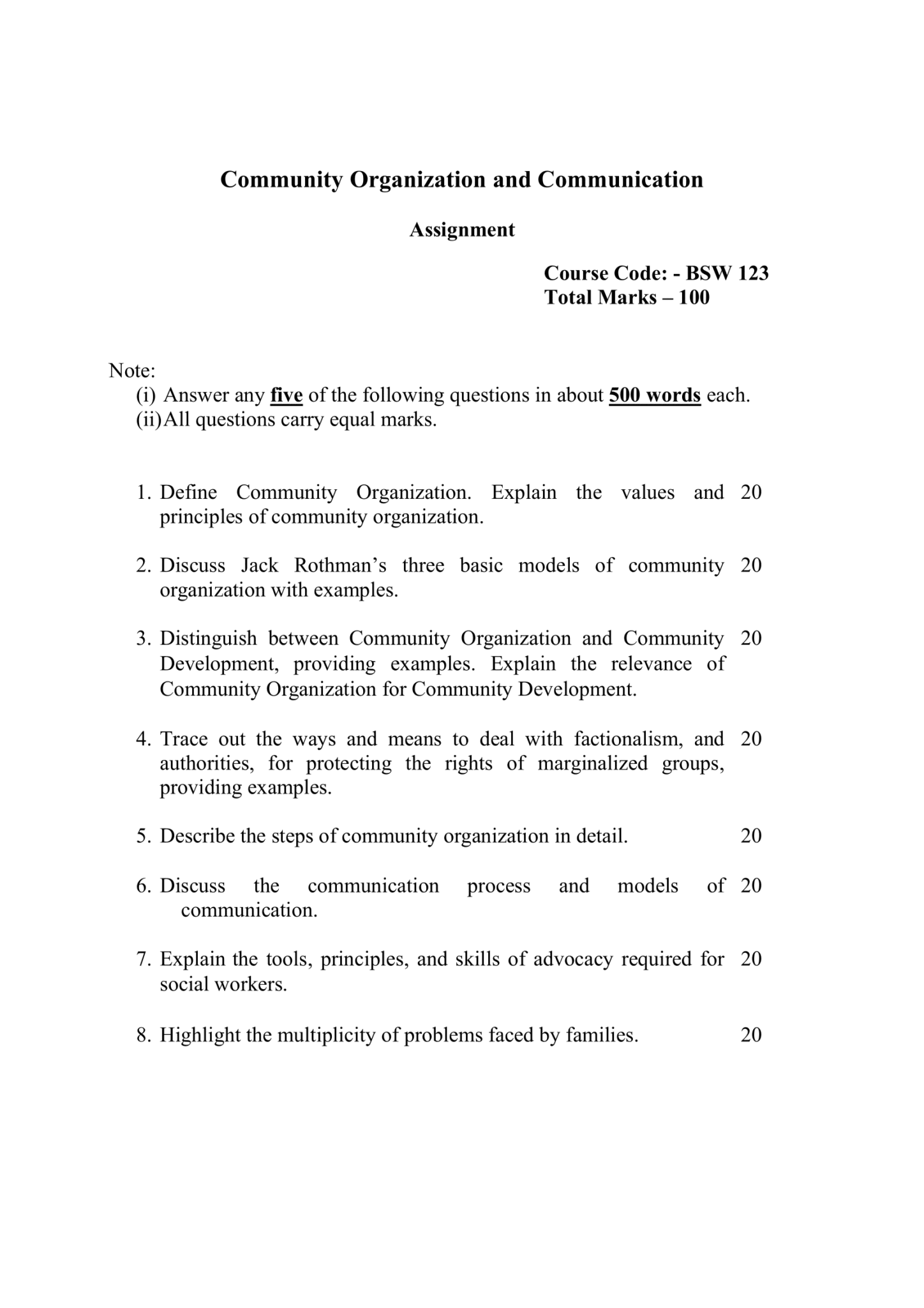 Assignment 123 IGNOU BSW-123 SOLVED ASSIGNMENT 2025-26 ENGLISH MEDIUM