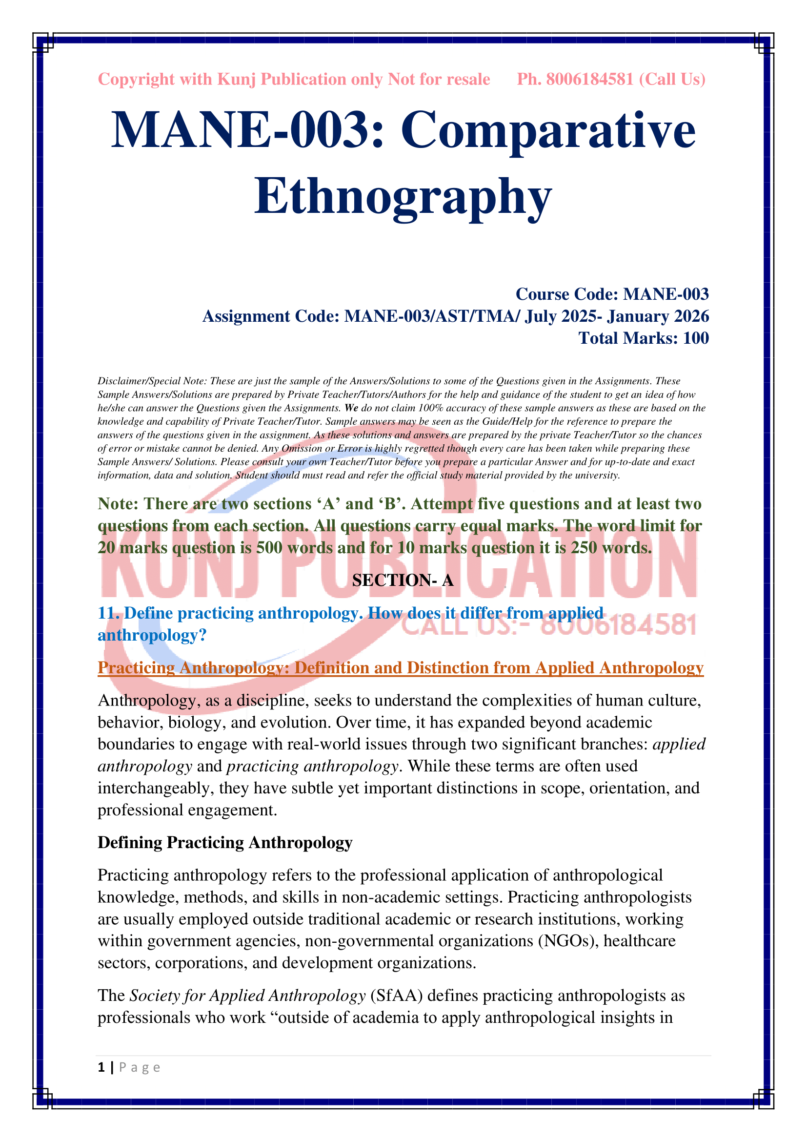 MANE-003 2025-26 KUNJ PUBLICATION-02