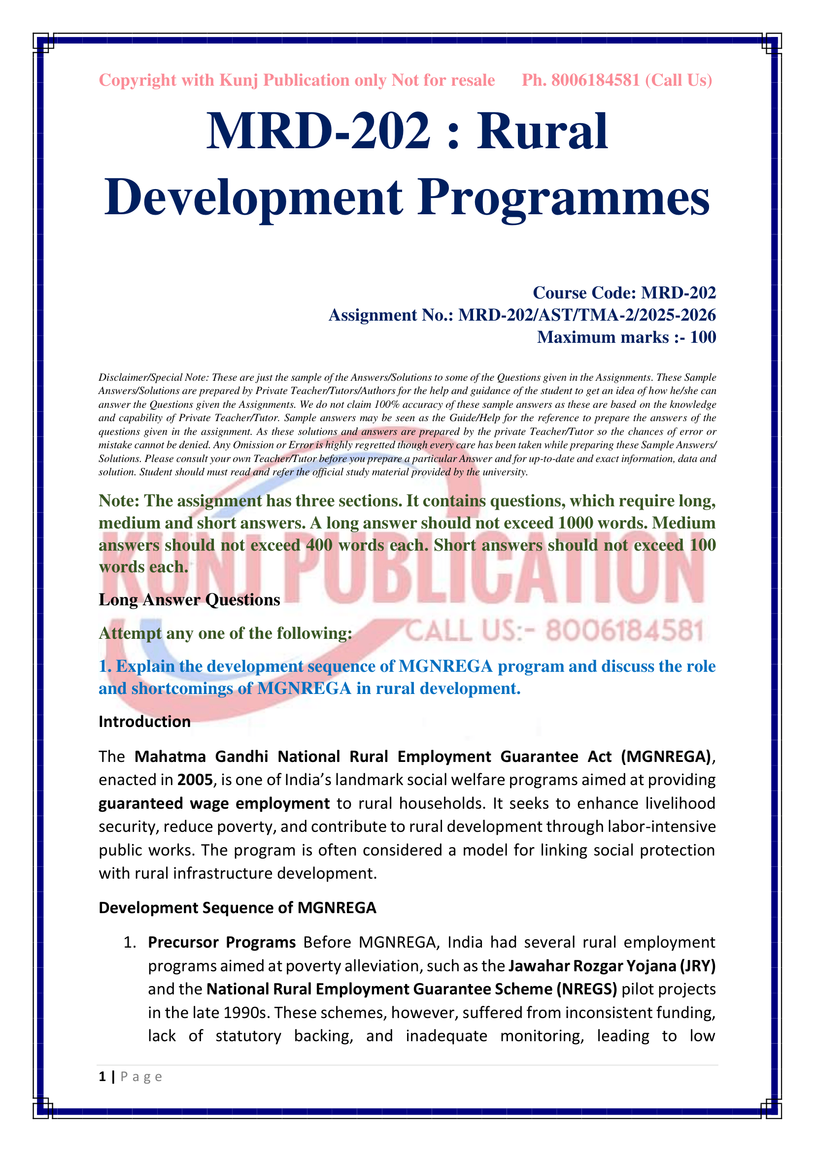 PGDRD MRD-202 EM 2025-26 KUNJ PUBLICATION-02