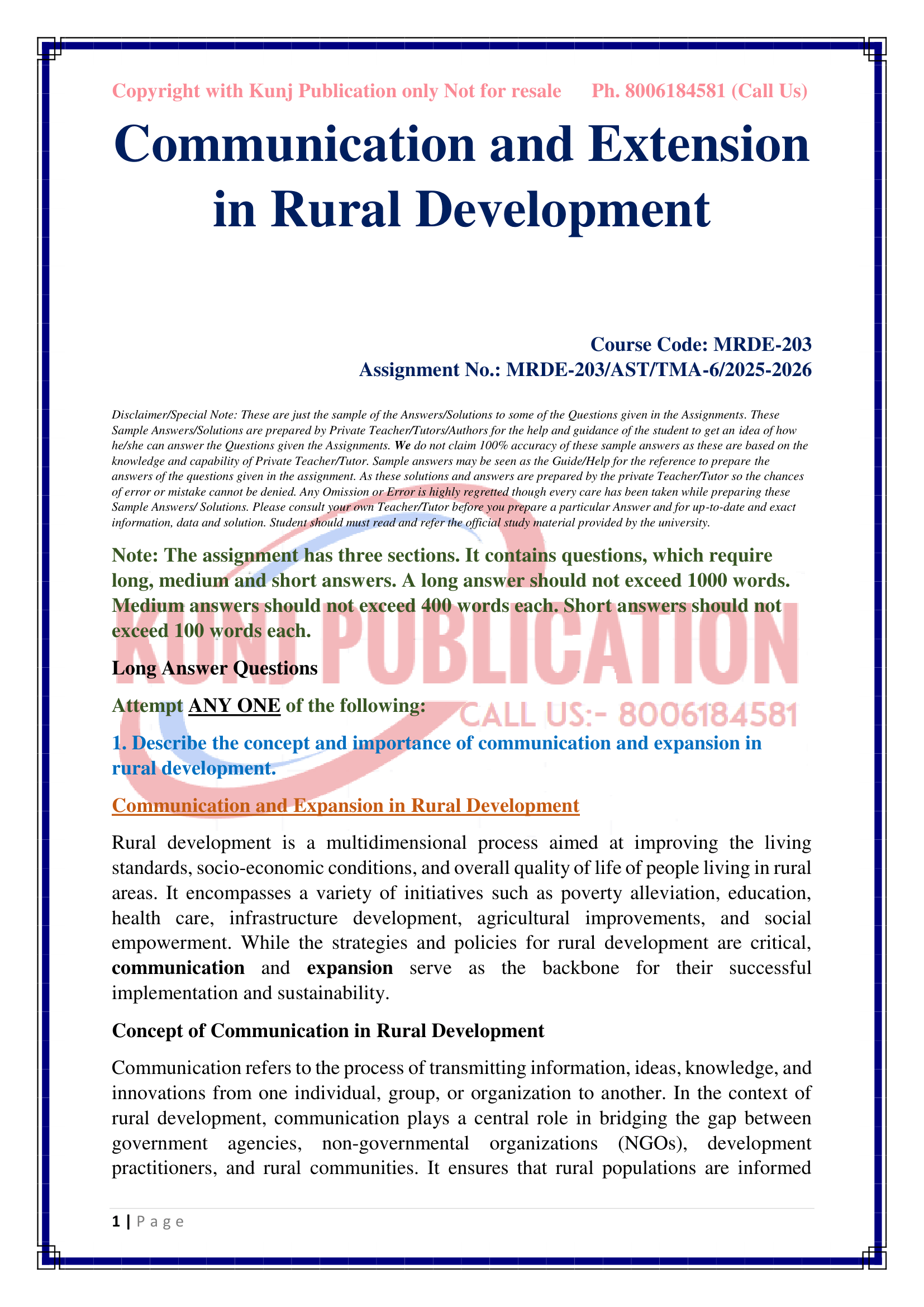 PGDRD MRDE-203 EM 2025-26 KUNJ PUBLICATION-02